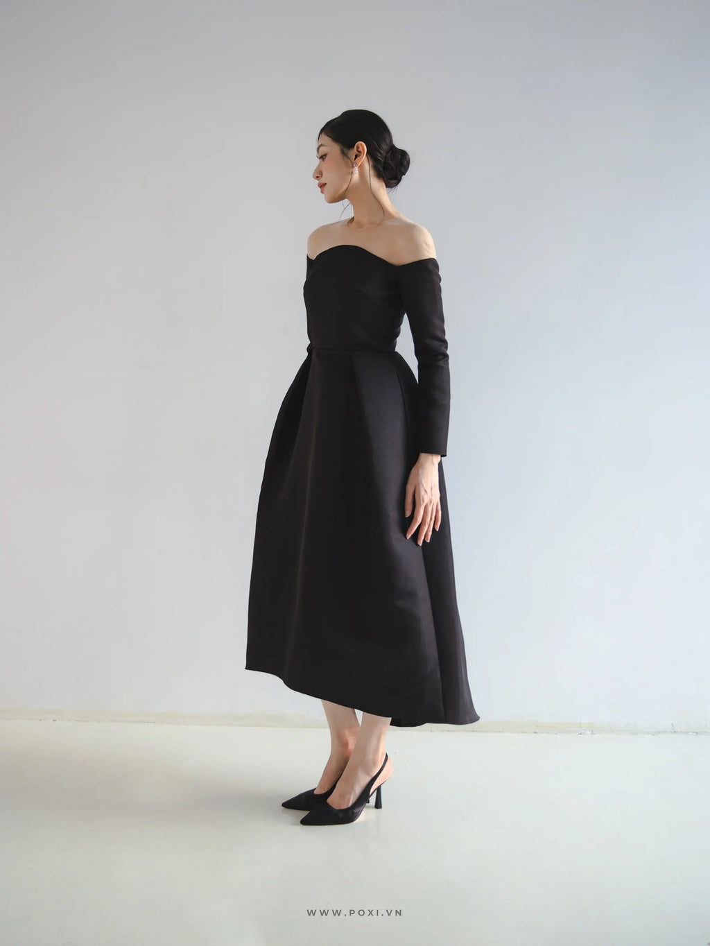 Đầm midi tay dài váy Aline xếp ly tạo kiểu - D1959 Regular