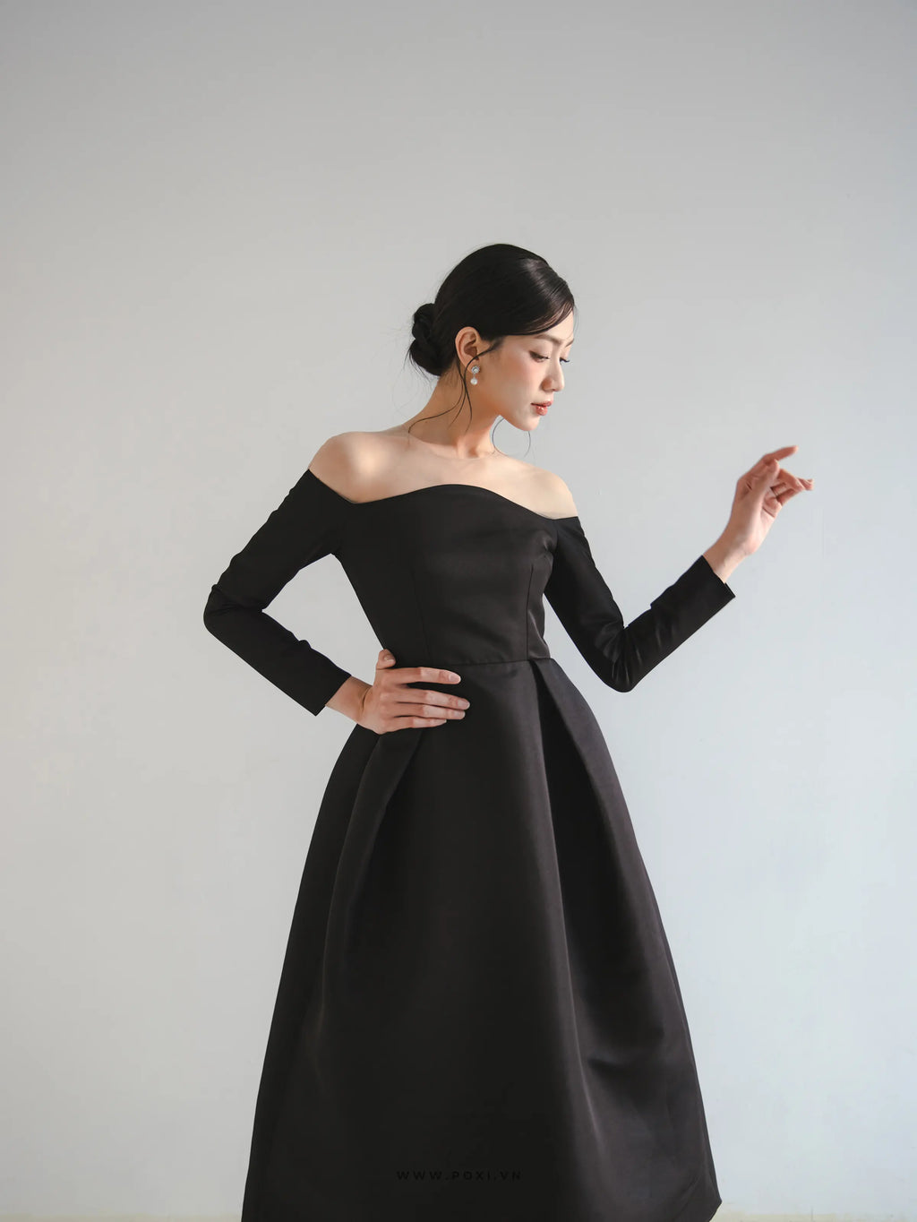 Đầm midi tay dài váy Aline xếp ly tạo kiểu - D1959 Regular