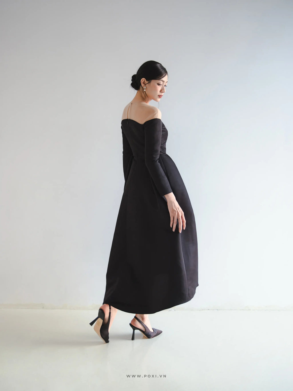 Đầm midi tay dài váy Aline xếp ly tạo kiểu - D1959 Regular