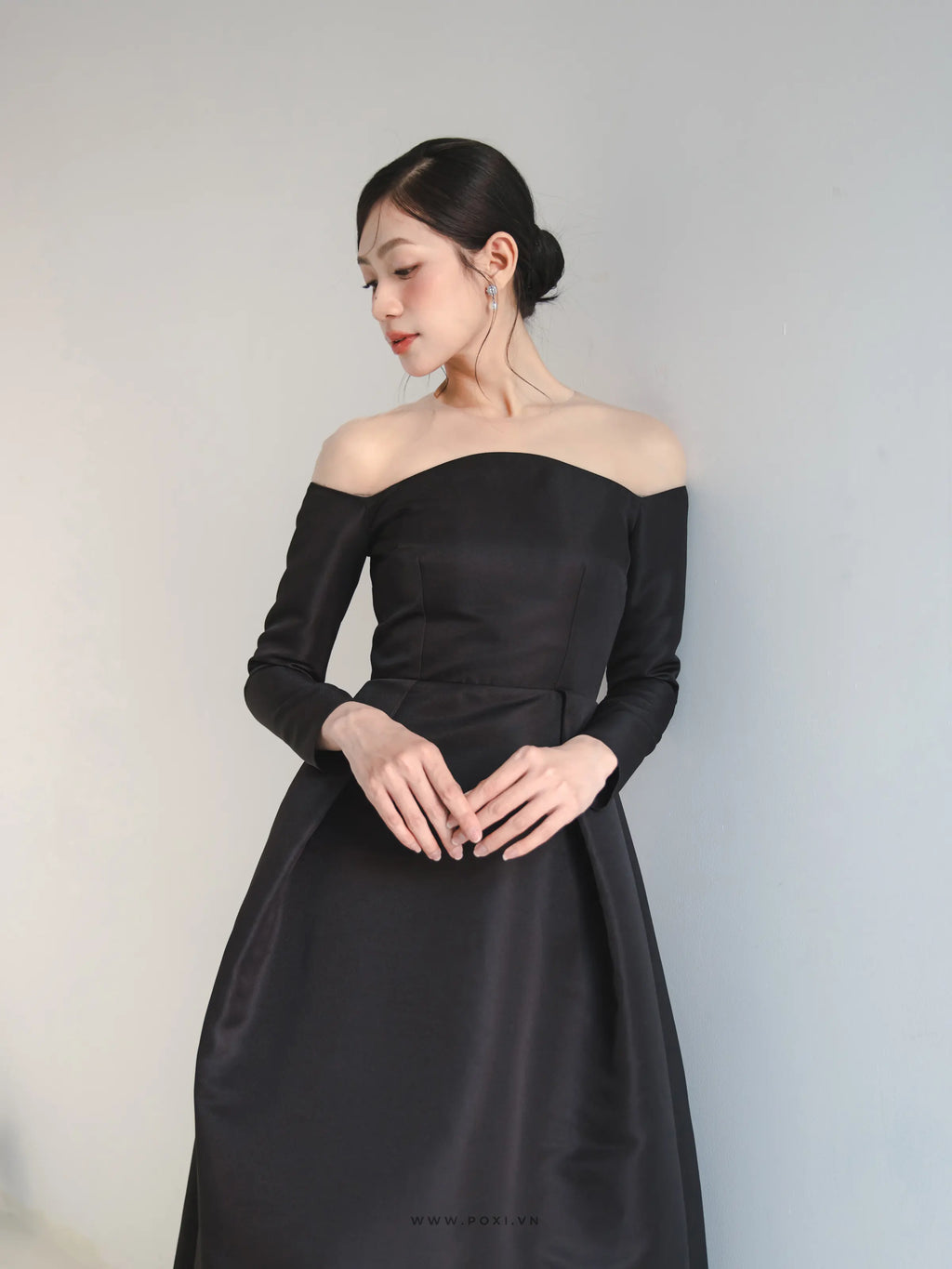 Đầm midi tay dài váy Aline xếp ly tạo kiểu - D1959 Regular