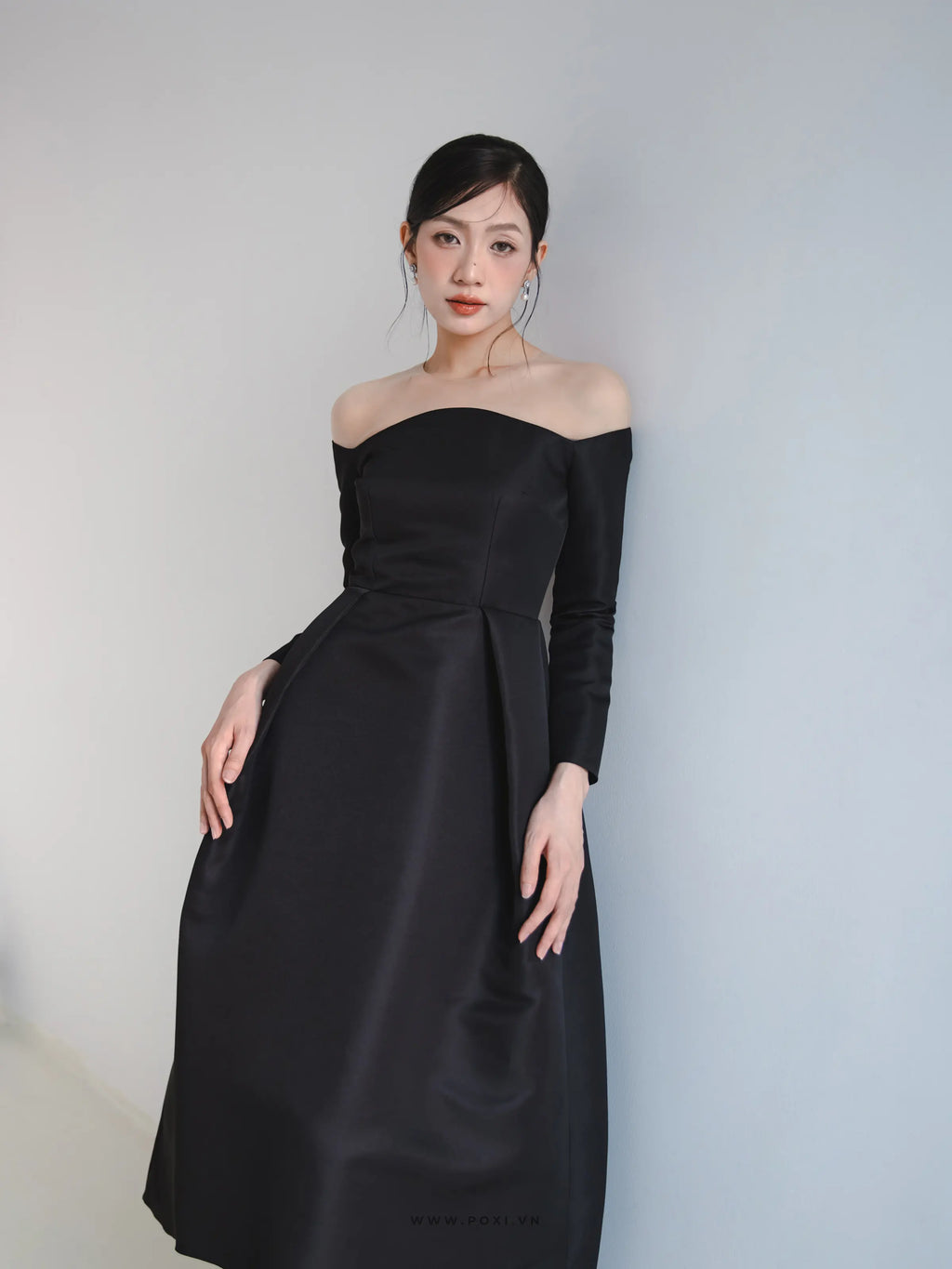 Đầm midi tay dài váy Aline xếp ly tạo kiểu - D1959 Regular