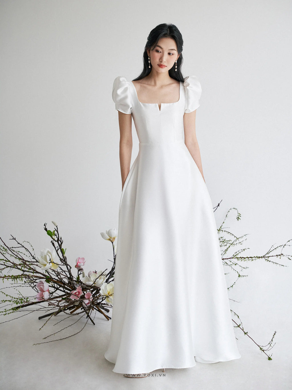Đầm cổ vuông tay phồng, dáng váy Aline xòe nhẹ - D1920 Regular