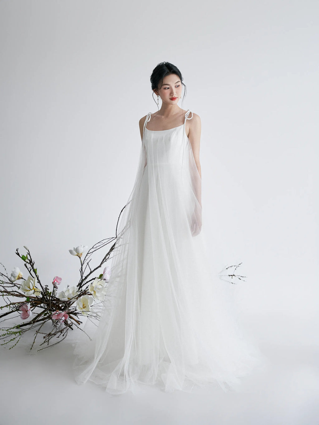 Đầm xòe phối lưới dây vai dài thắt nơ - D1966