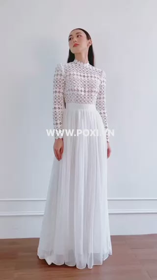 Đầm ren tay dài phối váy voan xòe - D1700 Regular